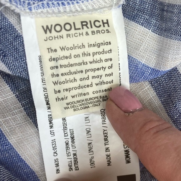 Woolrich Linen Maxi Summer Dress Belt Size Small Blue White Striped - Picture 7 of 9